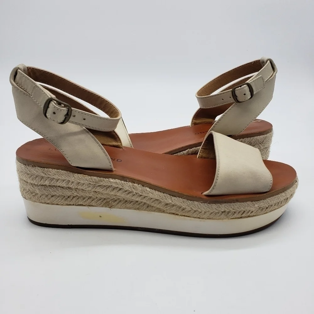 Lucky Brand women US 7.5 JENEKA ankle strap white platform espadrille sandals